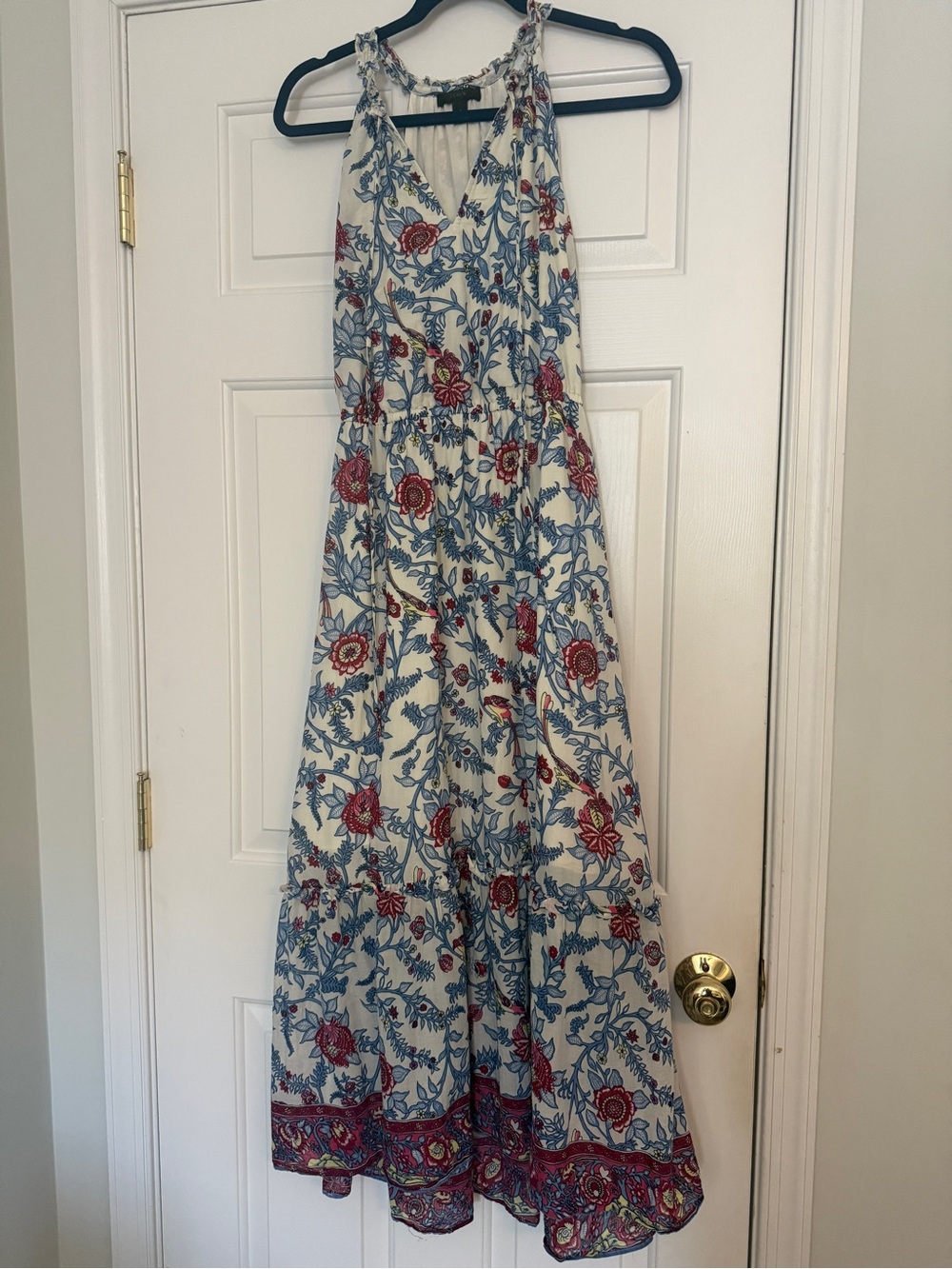 J. Crew Cream Maxi Dress with Blue & Fuchsia Floral Print